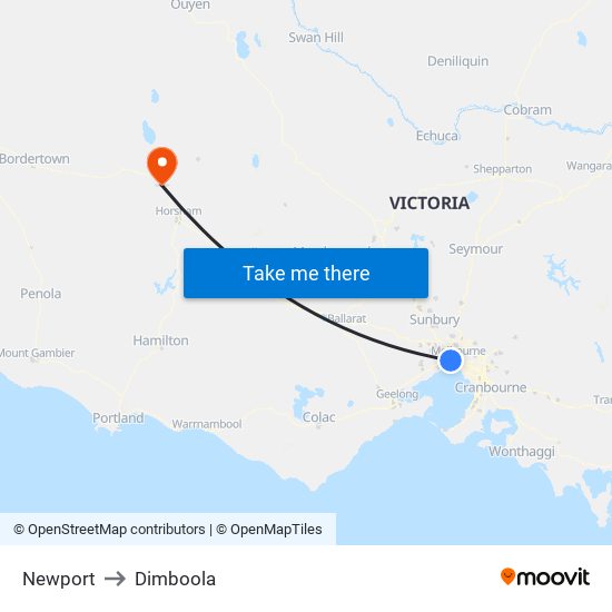 Newport to Dimboola map