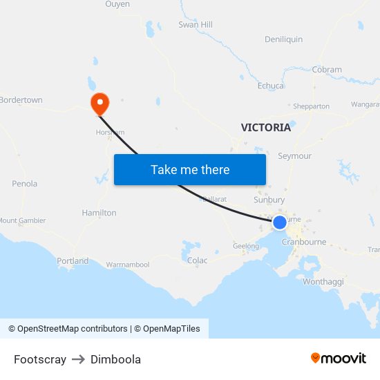 Footscray to Dimboola map