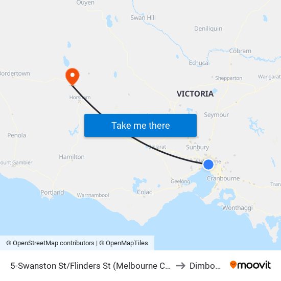 5-Swanston St/Flinders St (Melbourne City) to Dimboola map