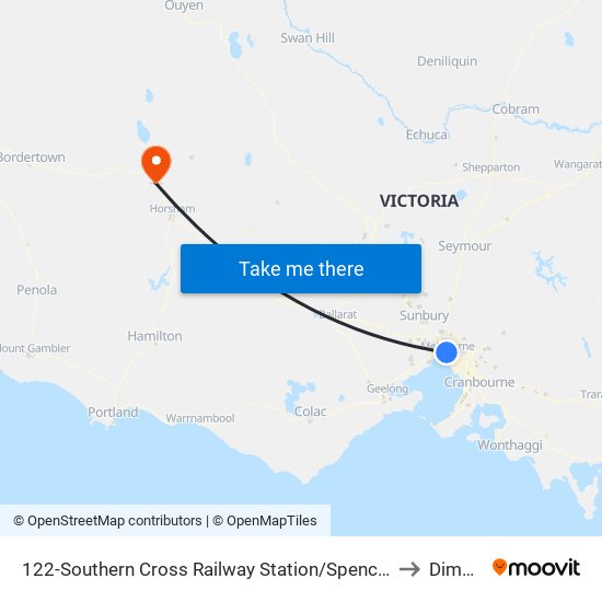 122-Southern Cross Railway Station/Spencer St (Melbourne City) to Dimboola map