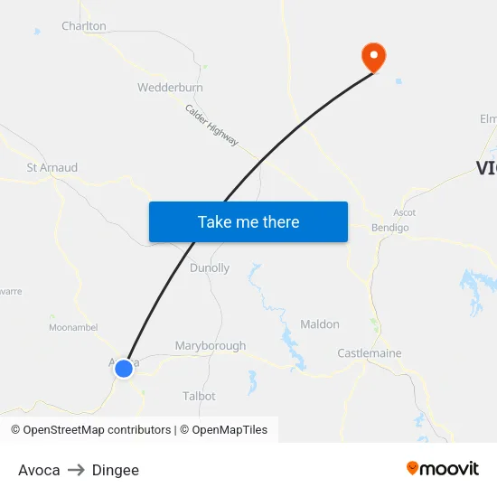 Avoca to Dingee map