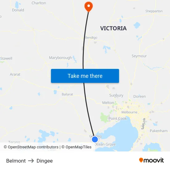 Belmont to Dingee map