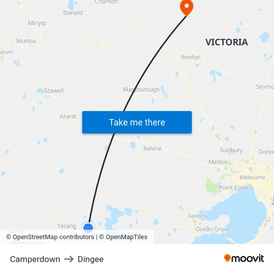Camperdown to Dingee map