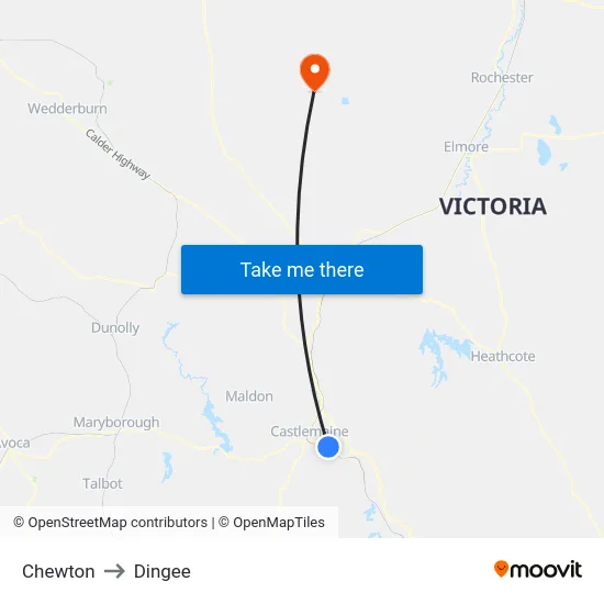 Chewton to Dingee map