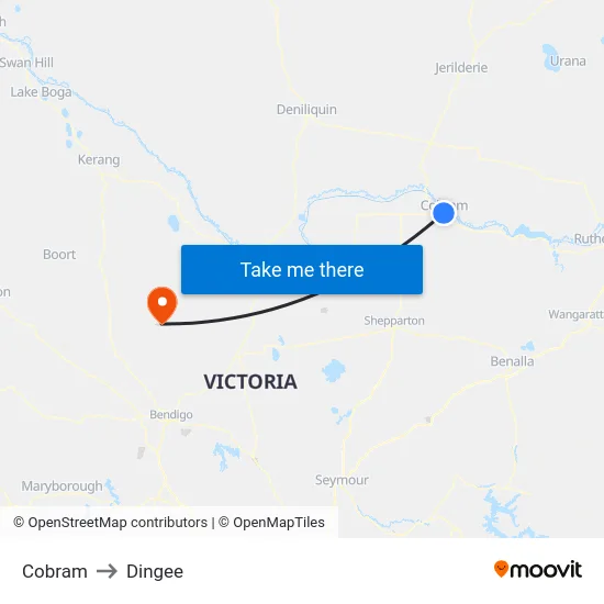 Cobram to Dingee map