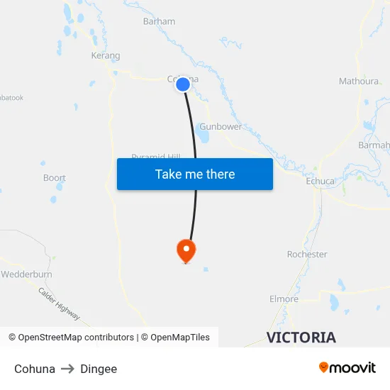 Cohuna to Dingee map