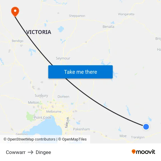 Cowwarr to Dingee map