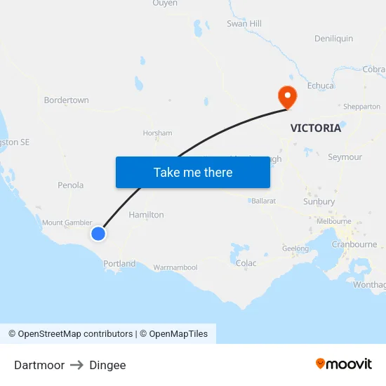 Dartmoor to Dingee map