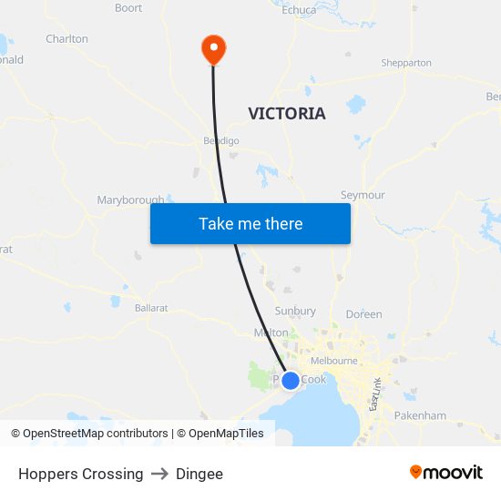 Hoppers Crossing to Dingee map
