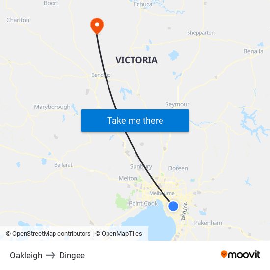 Oakleigh to Dingee map