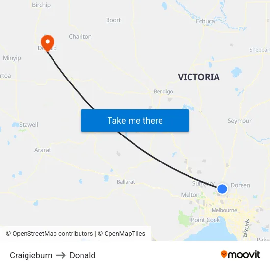 Craigieburn to Donald map