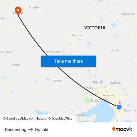 Dandenong to Donald map