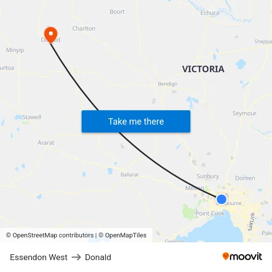 Essendon West to Donald map