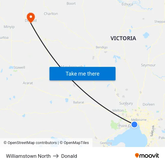 Williamstown North to Donald map