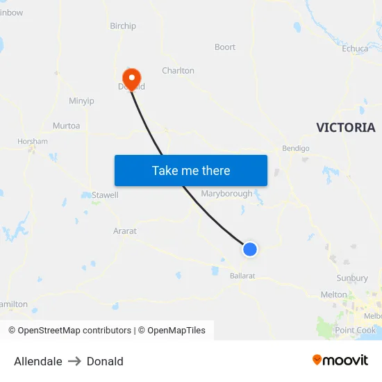 Allendale to Donald map