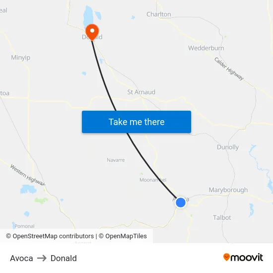 Avoca to Donald map