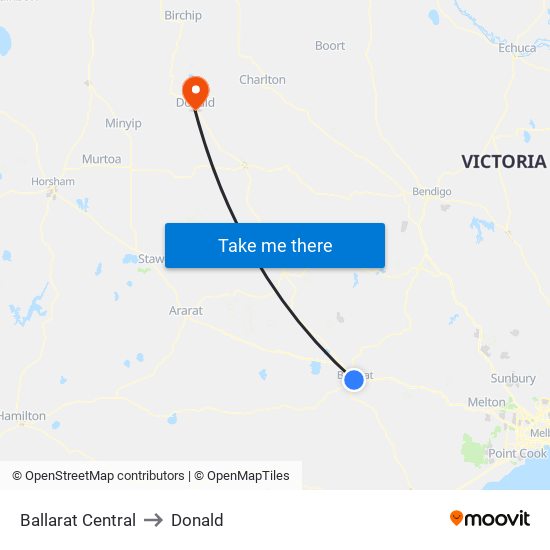 Ballarat Central to Donald map