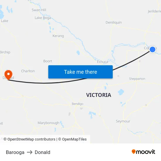Barooga to Donald map