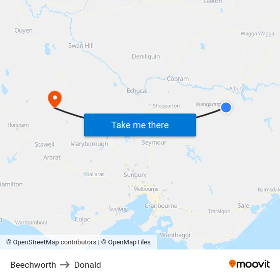 Beechworth to Donald map