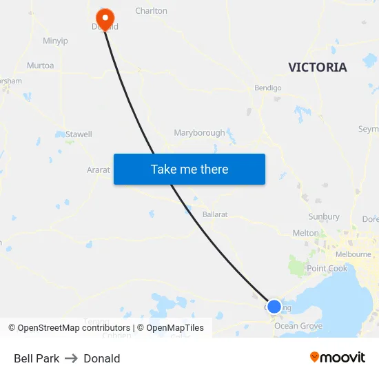 Bell Park to Donald map