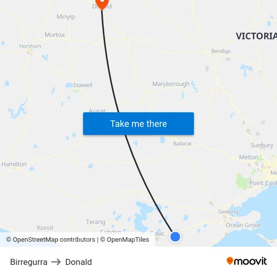 Birregurra to Donald map