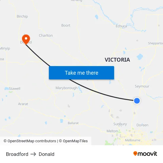 Broadford to Donald map
