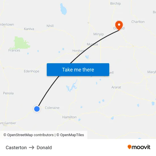 Casterton to Donald map