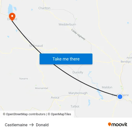 Castlemaine to Donald map