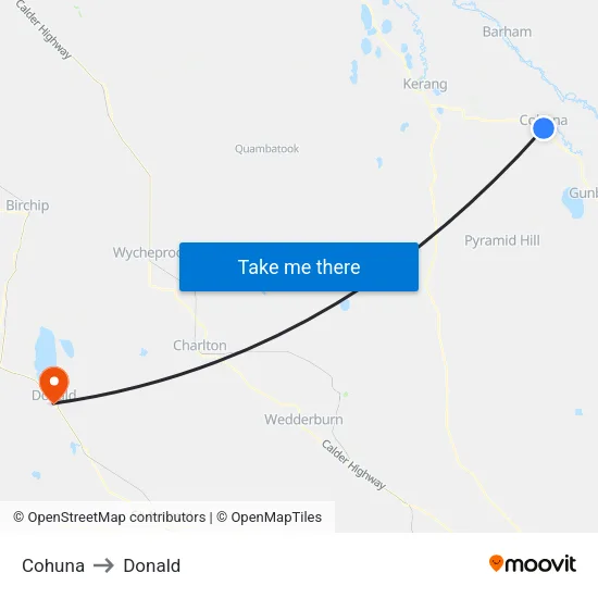 Cohuna to Donald map