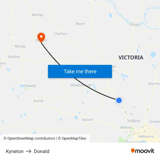 Kyneton to Donald map