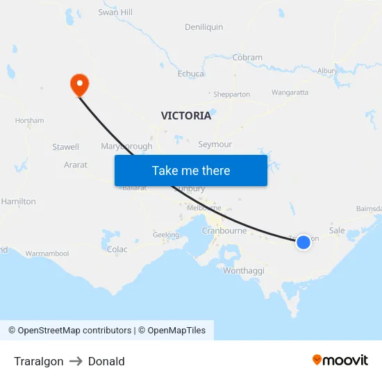 Traralgon to Donald map