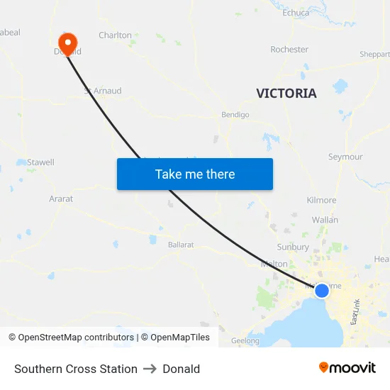 Southern Cross Station to Donald map