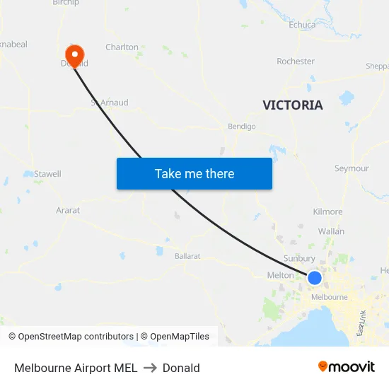 Melbourne Airport MEL to Donald map