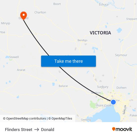 Flinders Street to Donald map