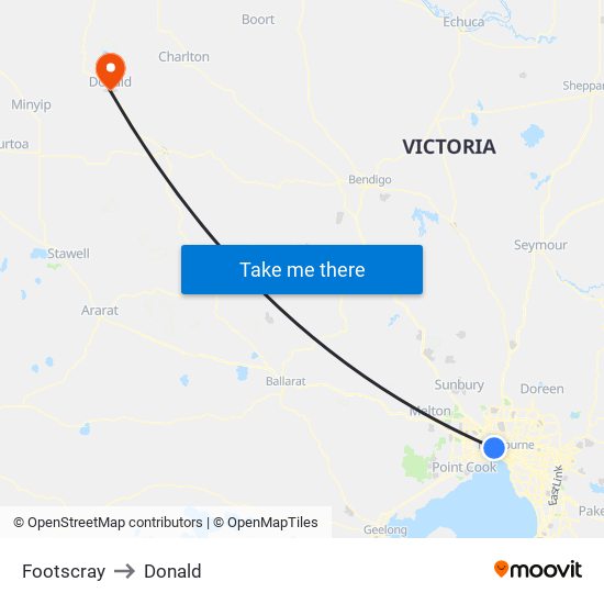 Footscray to Donald map