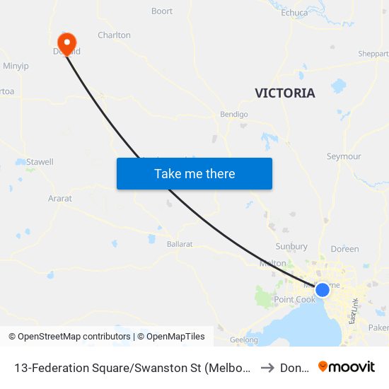 13-Federation Square/Swanston St (Melbourne City) to Donald map