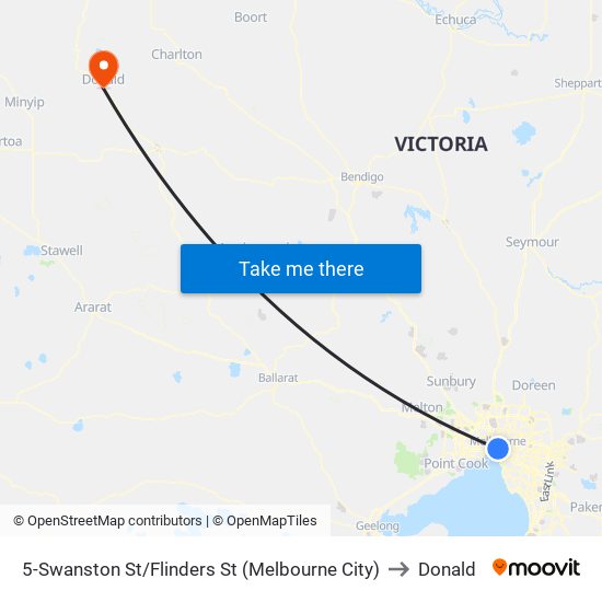 5-Swanston St/Flinders St (Melbourne City) to Donald map