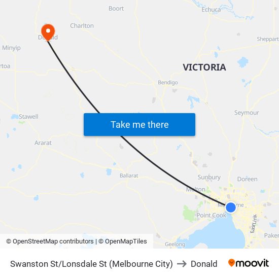 Swanston St/Lonsdale St (Melbourne City) to Donald map