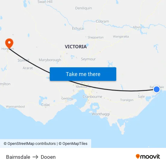 Bairnsdale to Dooen map