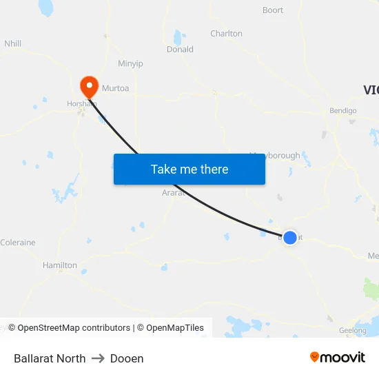 Ballarat North to Dooen map