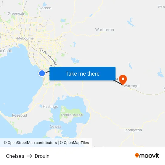 Chelsea to Drouin map