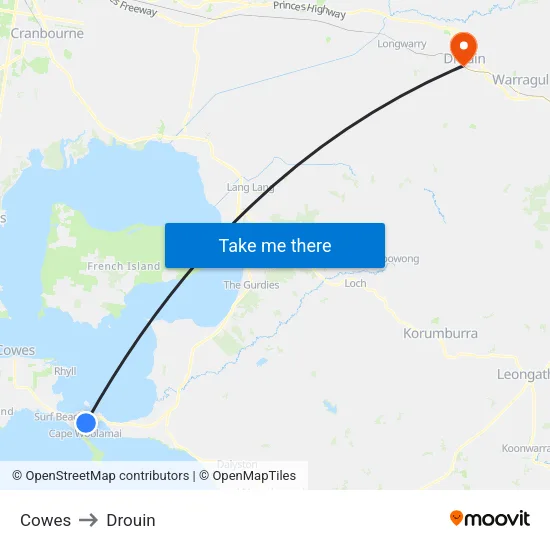 Cowes to Drouin map