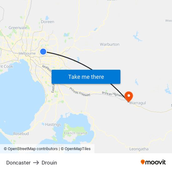 Doncaster to Drouin map