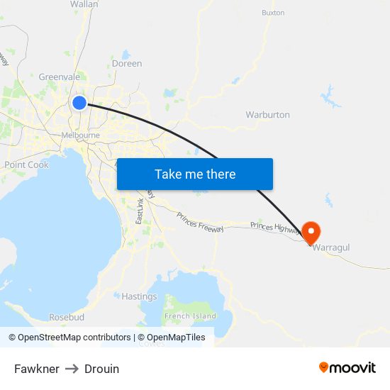 Fawkner to Drouin map