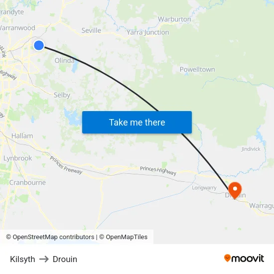 Kilsyth to Drouin map