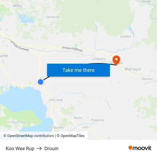 Koo Wee Rup to Drouin map