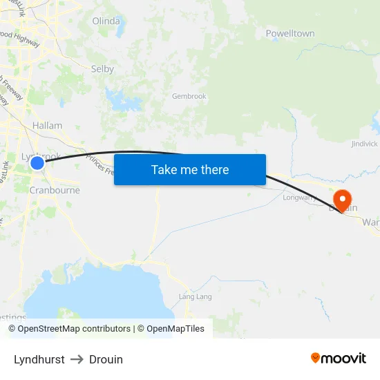 Lyndhurst to Drouin map