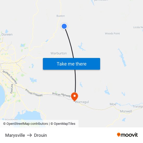 Marysville to Drouin map