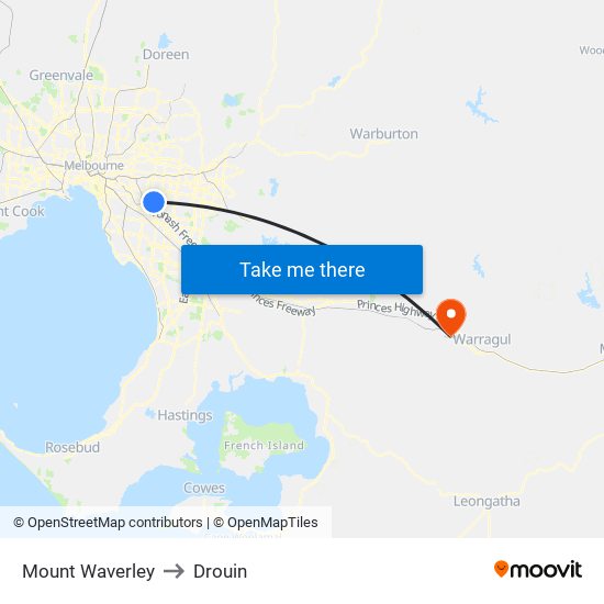 Mount Waverley to Drouin map