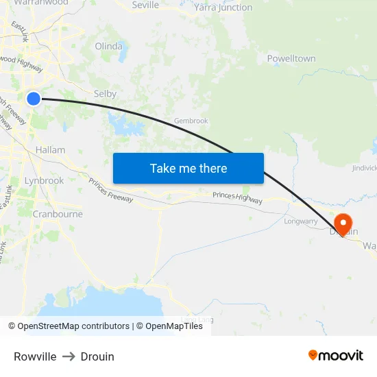 Rowville to Drouin map